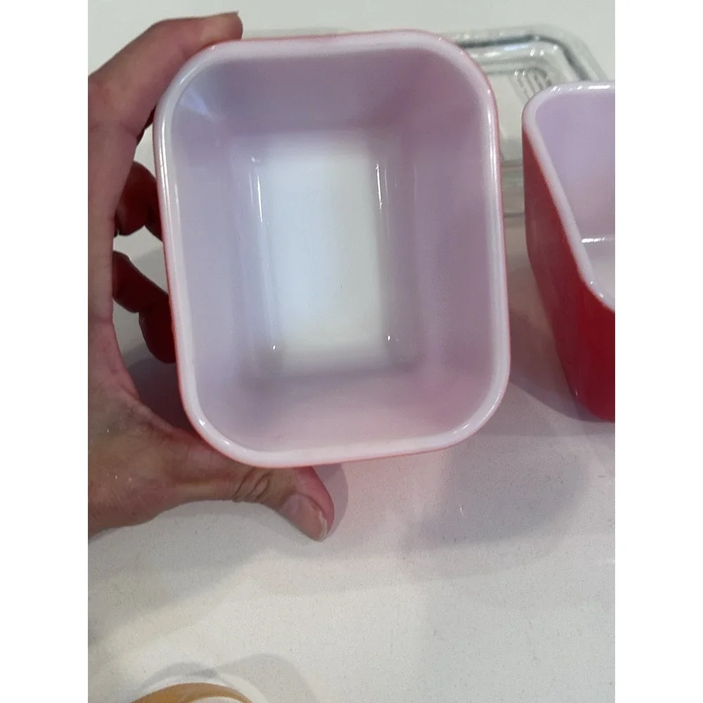 Pyrex 4pc Primary Red 501 Covered Refrigerator Storage Dishes 1947-60 Made USA
